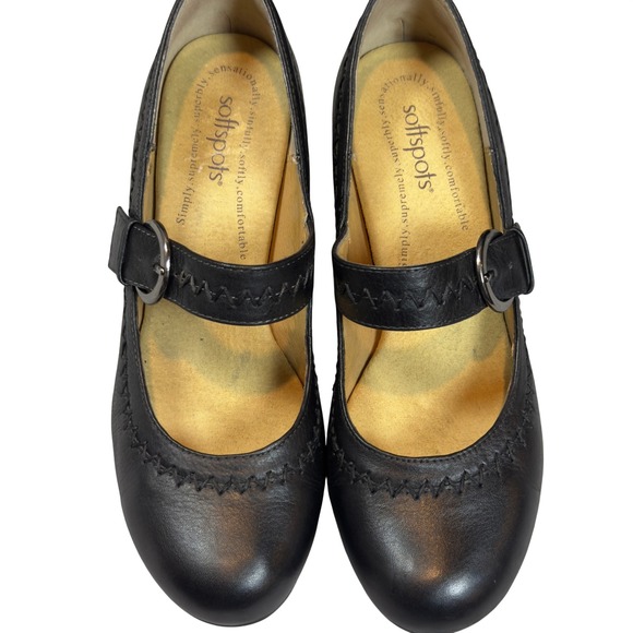 Softspots Mary Jane Wedge Shoes Womens 8.5 Black Leather Platform Comfort CAT110 - Picture 5 of 10
